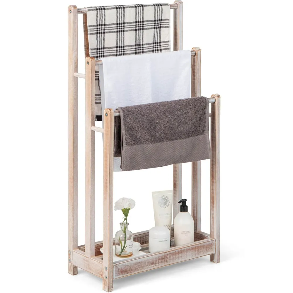 3 Tier Freestanding Towel Rack with Shelf - White, Wood image