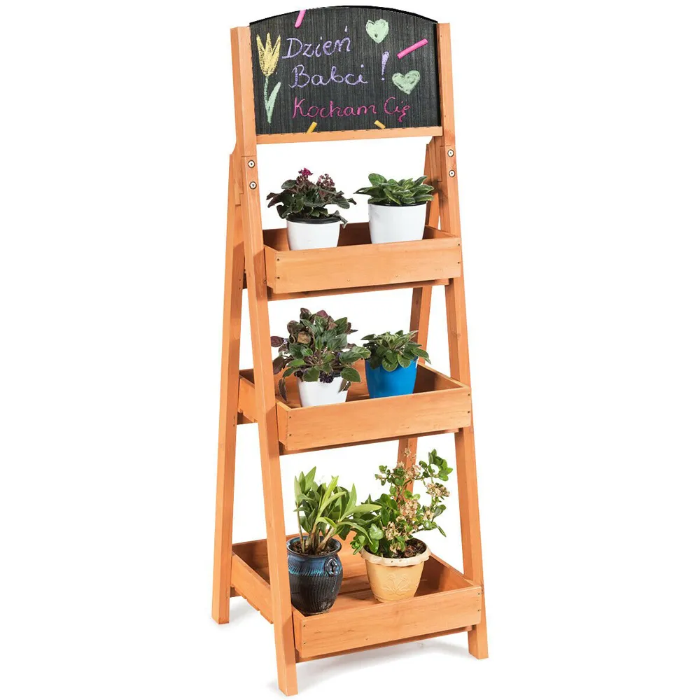 3 Tier Ladder Plant Rack with Blackboard - Black, Wood