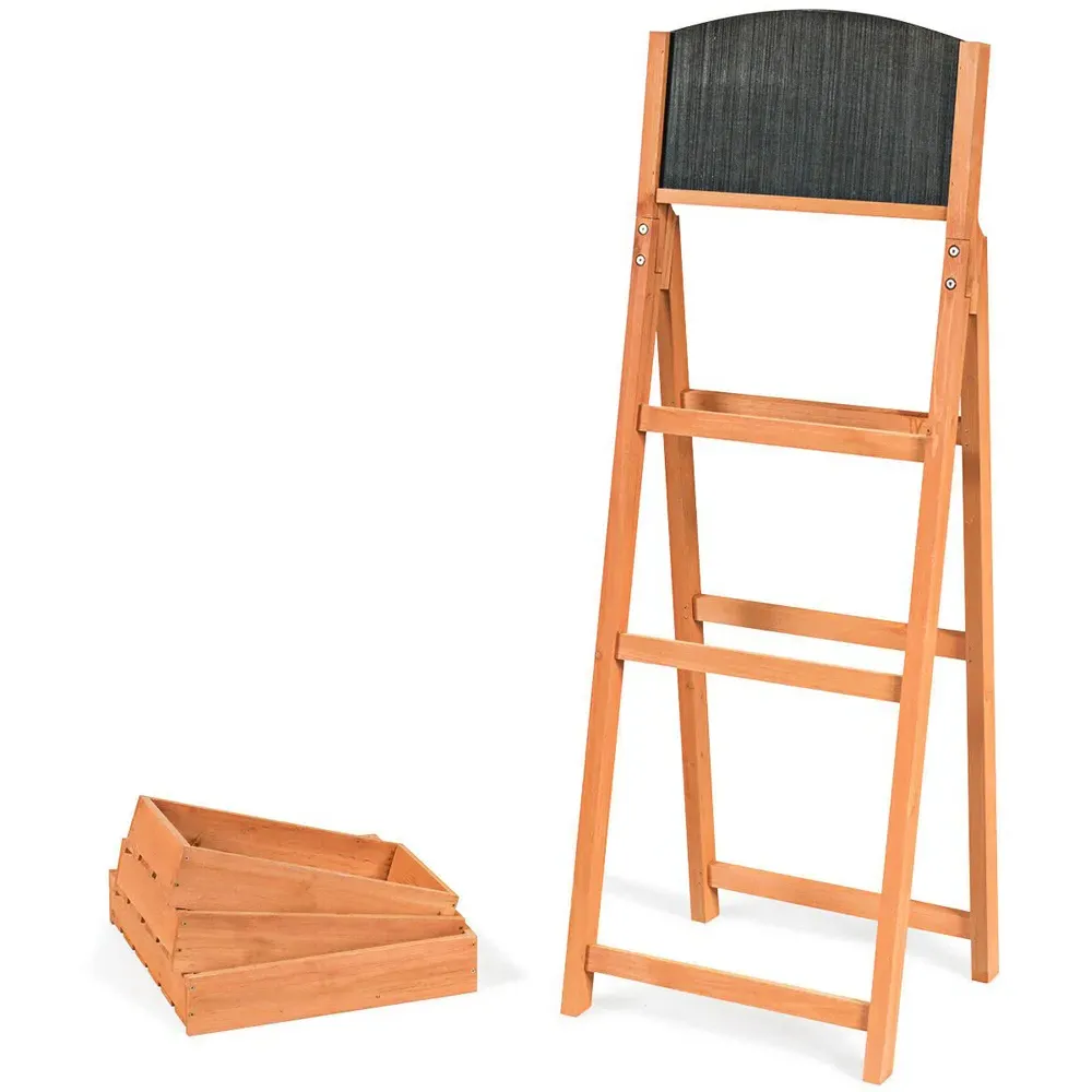 3 Tier Ladder Plant Rack with Blackboard - Black, Wood