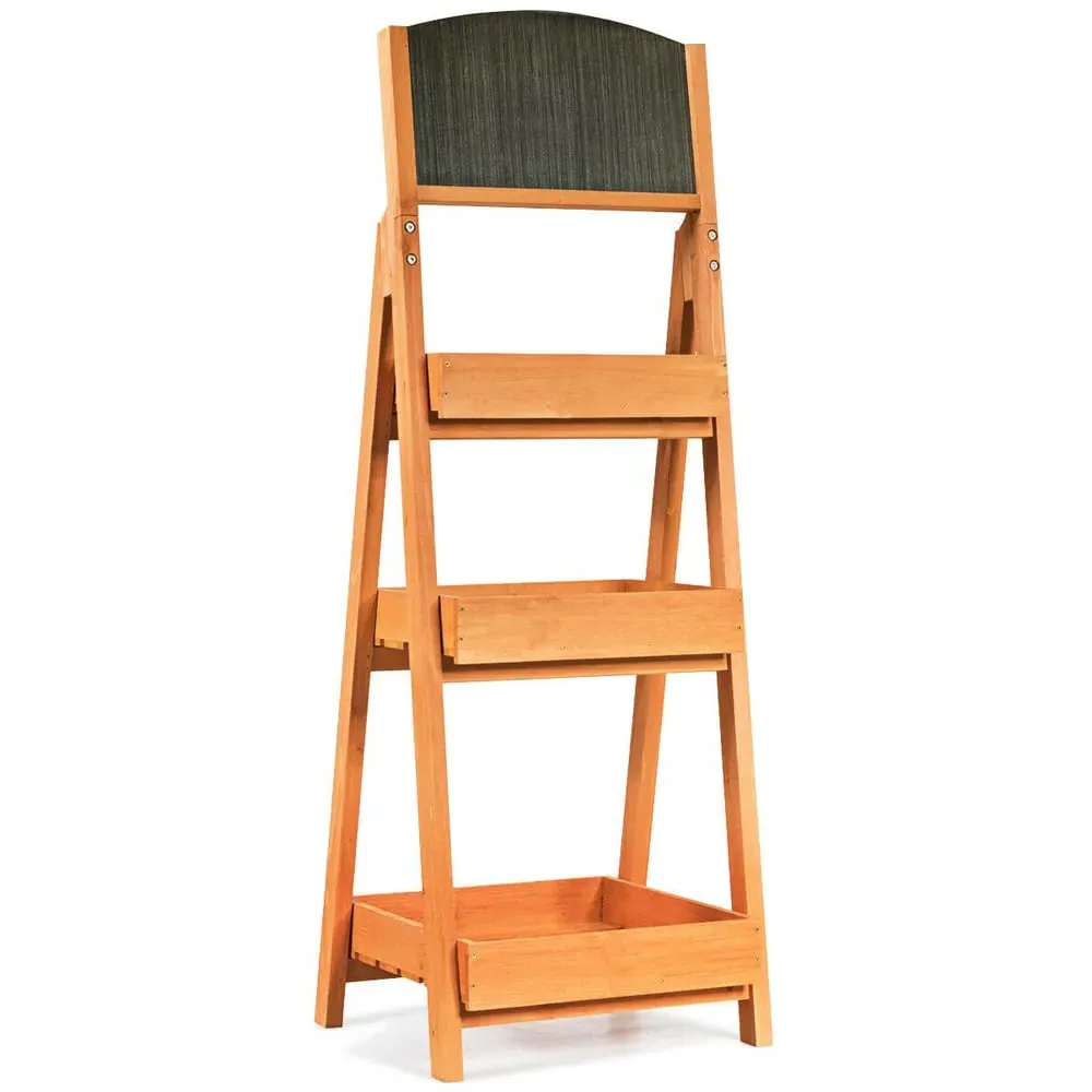 3 Tier Ladder Plant Rack with Blackboard - Black, Wood image