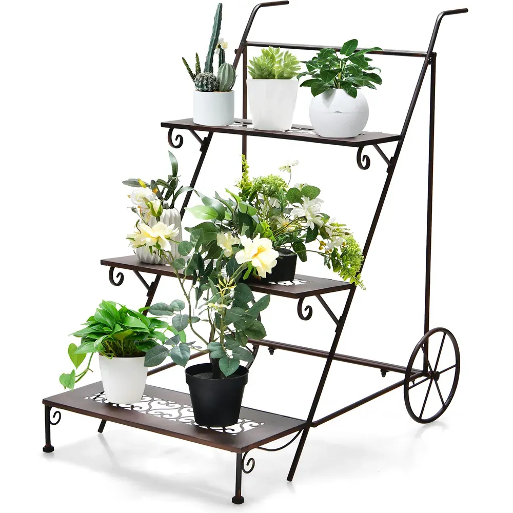 3 Tier Ladder Plant Stand with Wheels - Multi, Metal