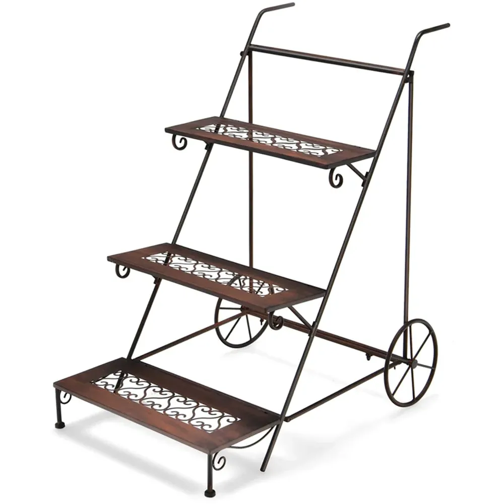 3 Tier Ladder Plant Stand with Wheels - Multi, Metal