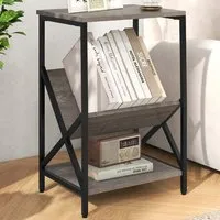 3 Tier Record Player Stand with Magazine Holder - Grey