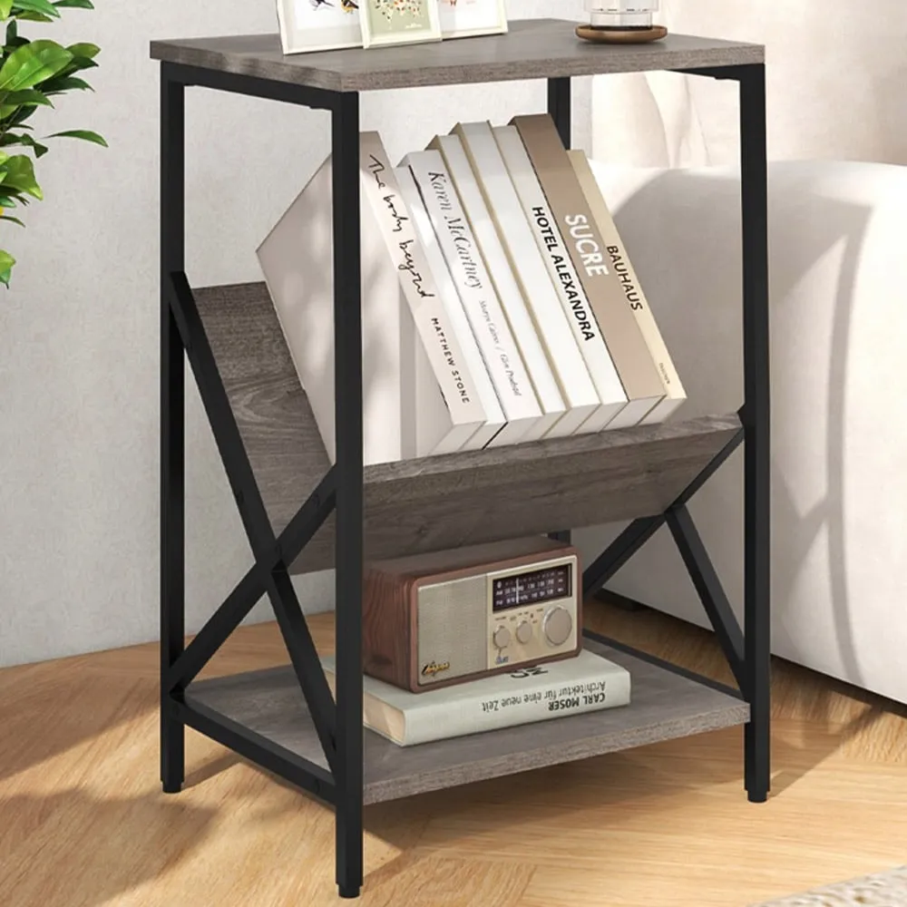 3 Tier Record Player Stand with Magazine Holder - Grey image