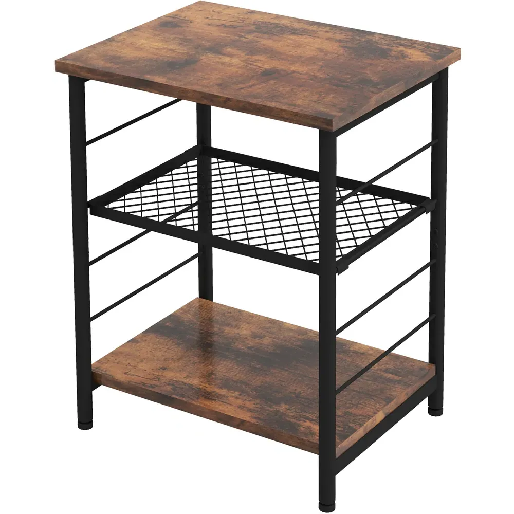 3-Tier Side Table with Adjustable Shelf - Brown