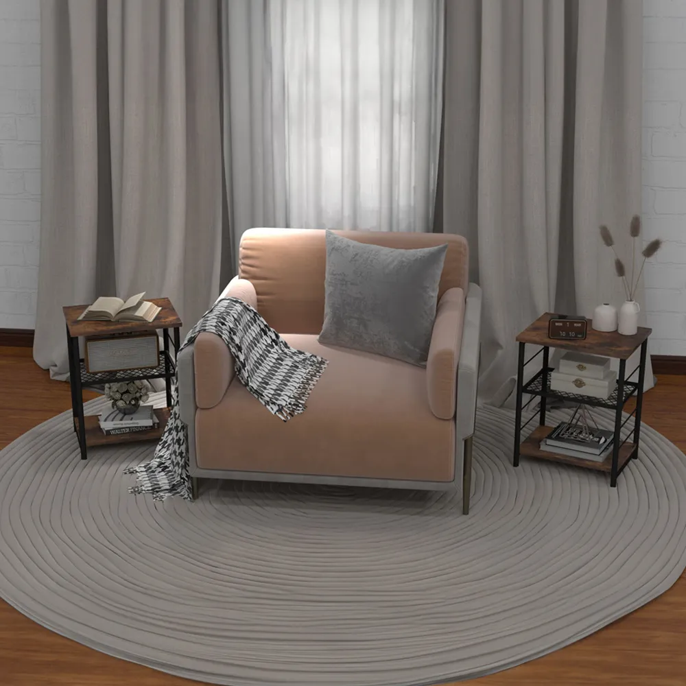 3-Tier Side Table with Adjustable Shelf - Brown