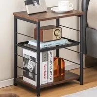 3-Tier Side Table with Adjustable Shelf - Brown