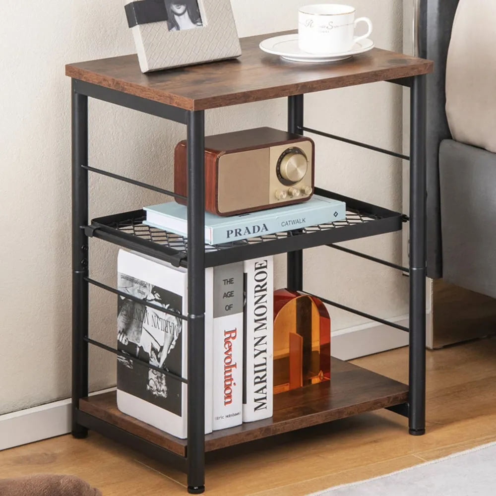 3-Tier Side Table with Adjustable Shelf - Brown image