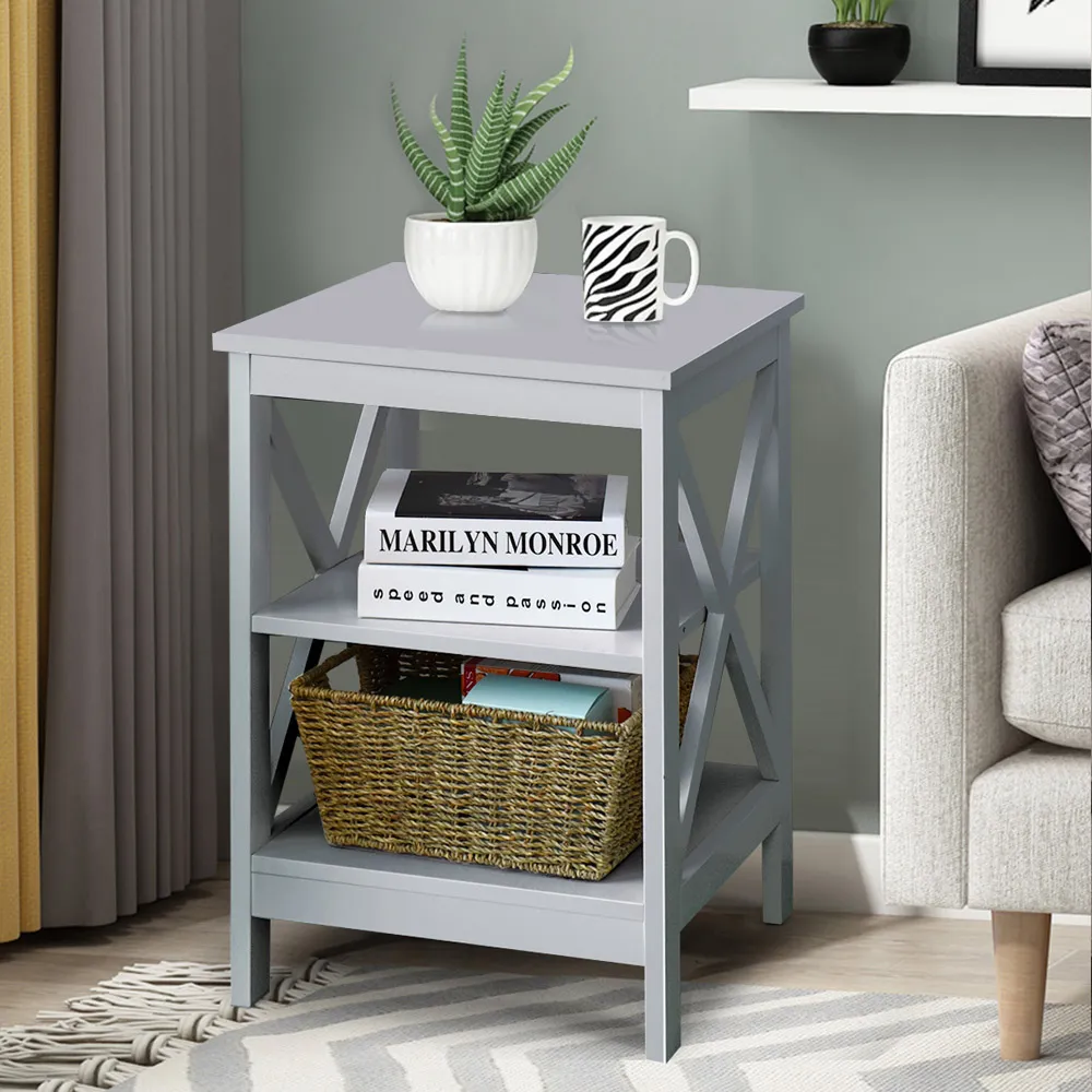 3-Tier Side Table with Storage - Grey, MDF