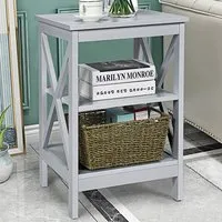 3-Tier Side Table with Storage - Grey, MDF