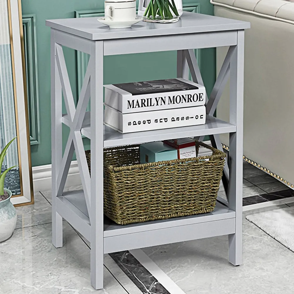 3-Tier Side Table with Storage - Grey, MDF image