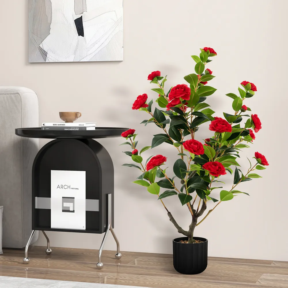 3.1ft Camellia Tree Artificial Plant in Pot - Red
