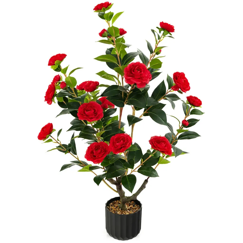 3.1ft Camellia Tree Artificial Plant in Pot - Red image