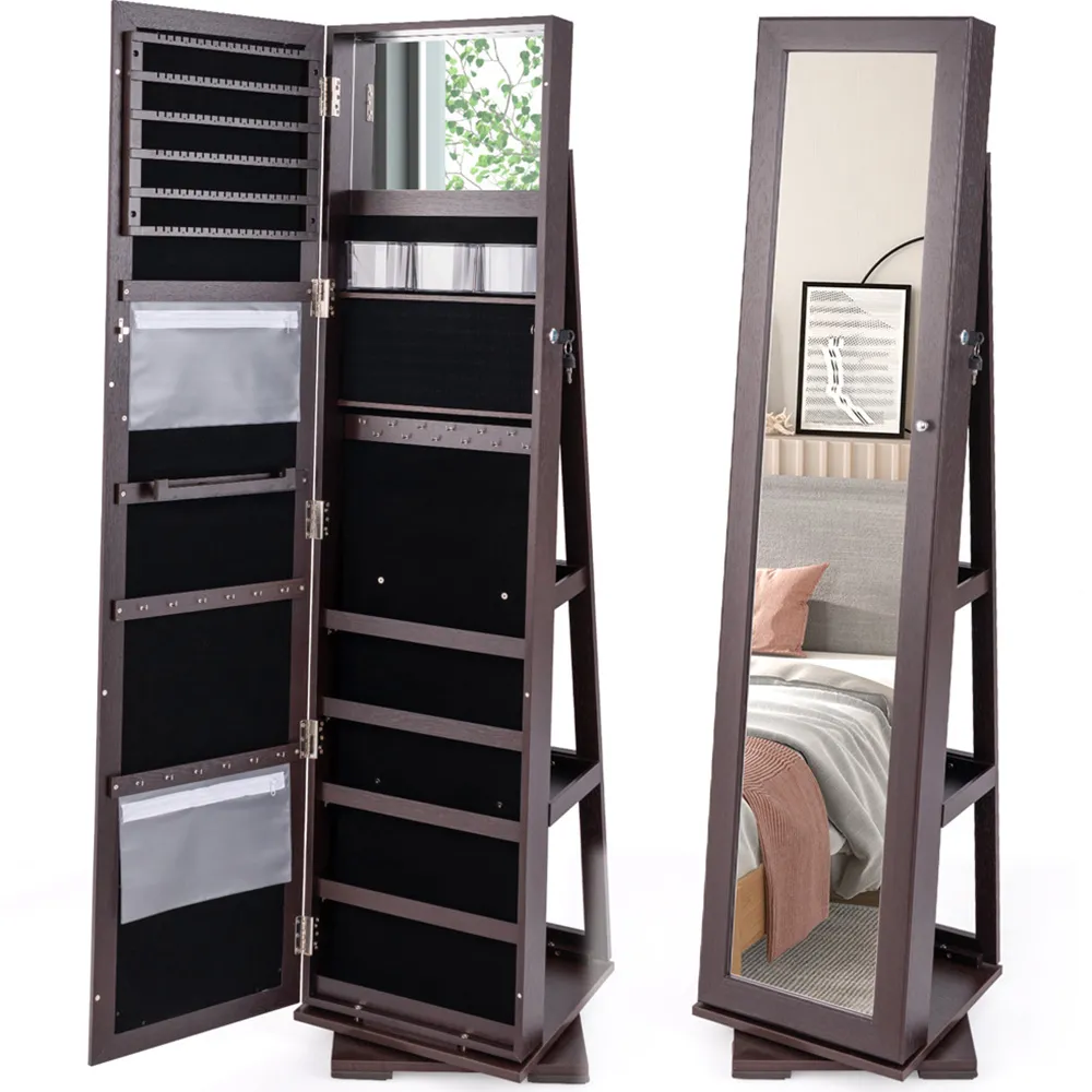 360-Degree Mirrored Jewellery Cabinet - Coffee