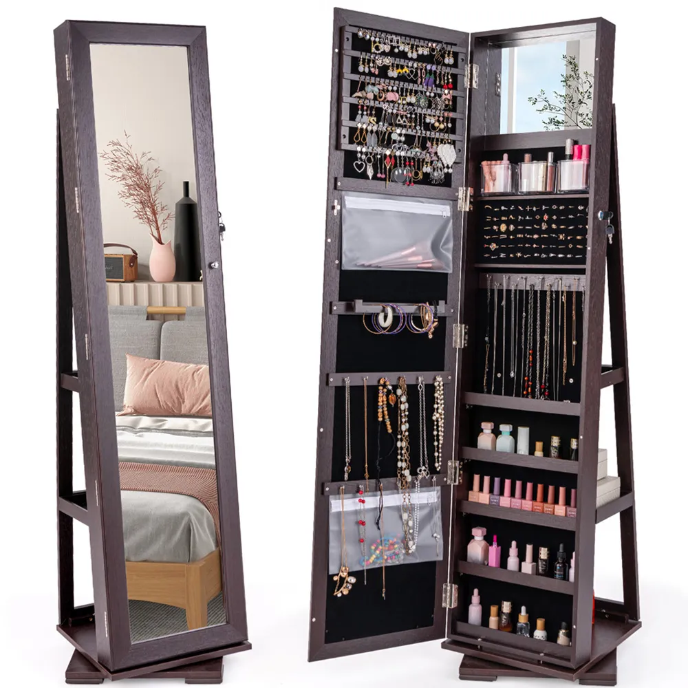 360-Degree Mirrored Jewellery Cabinet - Coffee