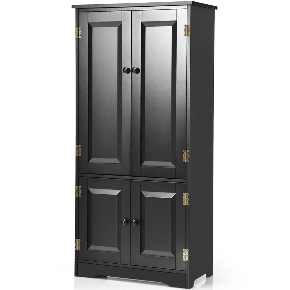 4 Door Antique Storage Cabinet - Black, MDF