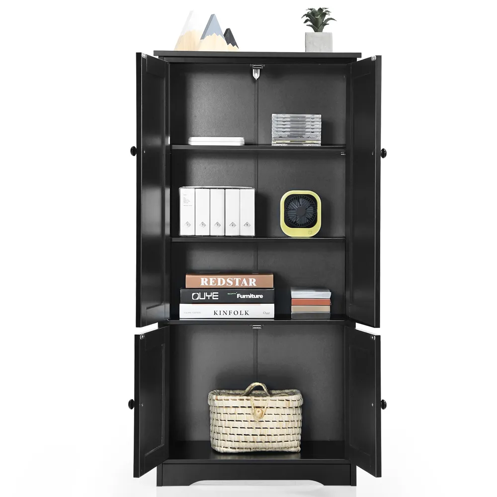 4 Door Antique Storage Cabinet - Black, MDF