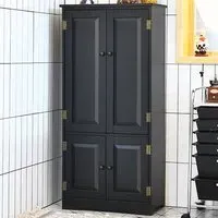 4 Door Antique Storage Cabinet - Black, MDF