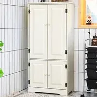 4 Door Antique Storage Cabinet - White, MDF