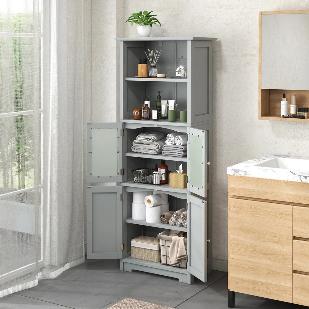 4 Door Storage Cabinet with Shelves - Grey, MDF