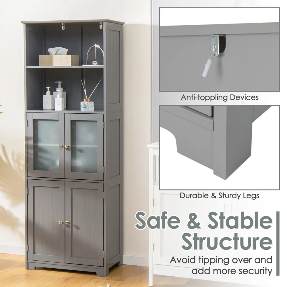 4 Door Storage Cabinet with Shelves - Grey, MDF