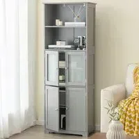 4 Door Storage Cabinet with Shelves - Grey, MDF