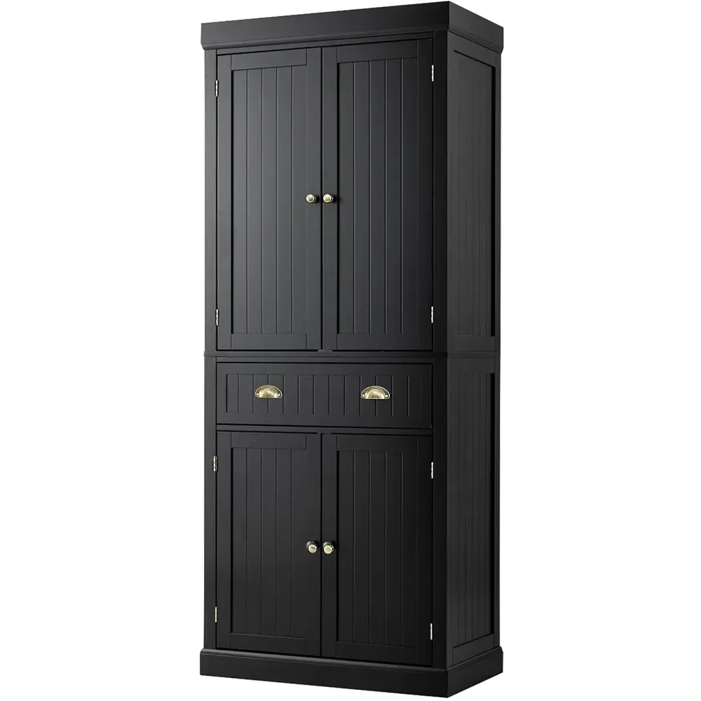 4 Door Tall Kitchen Cupboard with Drawer - Black