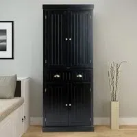 4 Door Tall Kitchen Cupboard with Drawer - Black