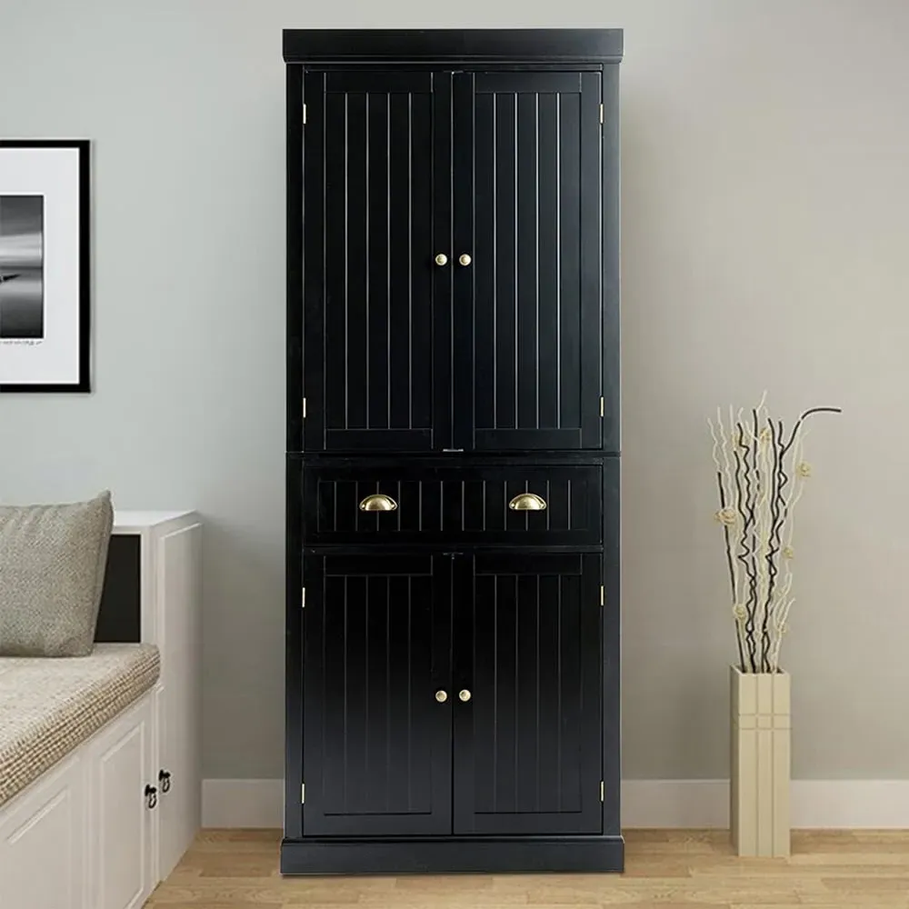 4 Door Tall Kitchen Cupboard with Drawer - Black