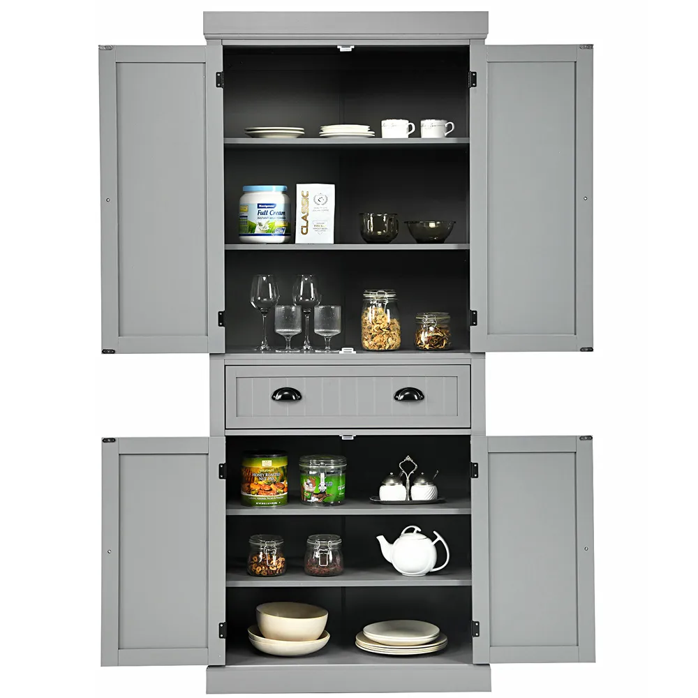 4 Door Tall Kitchen Cupboard with Drawer - Grey