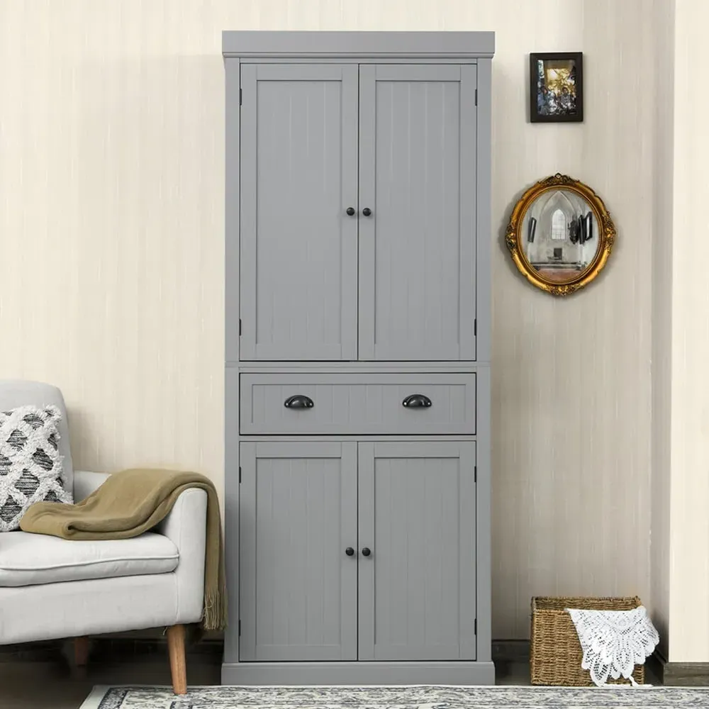 4 Door Tall Kitchen Cupboard with Drawer - Grey