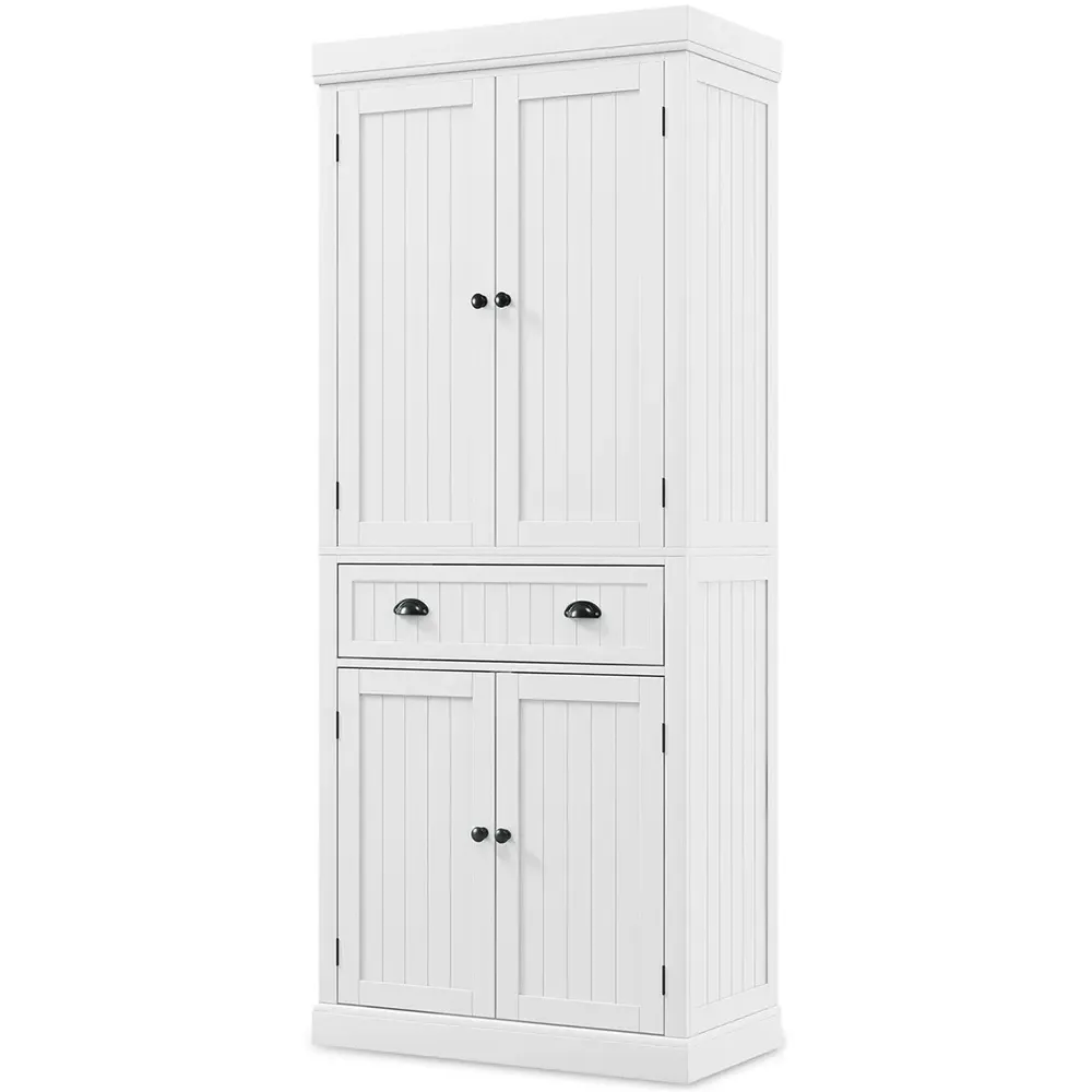 4 Door Tall Kitchen Cupboard with Drawer - White