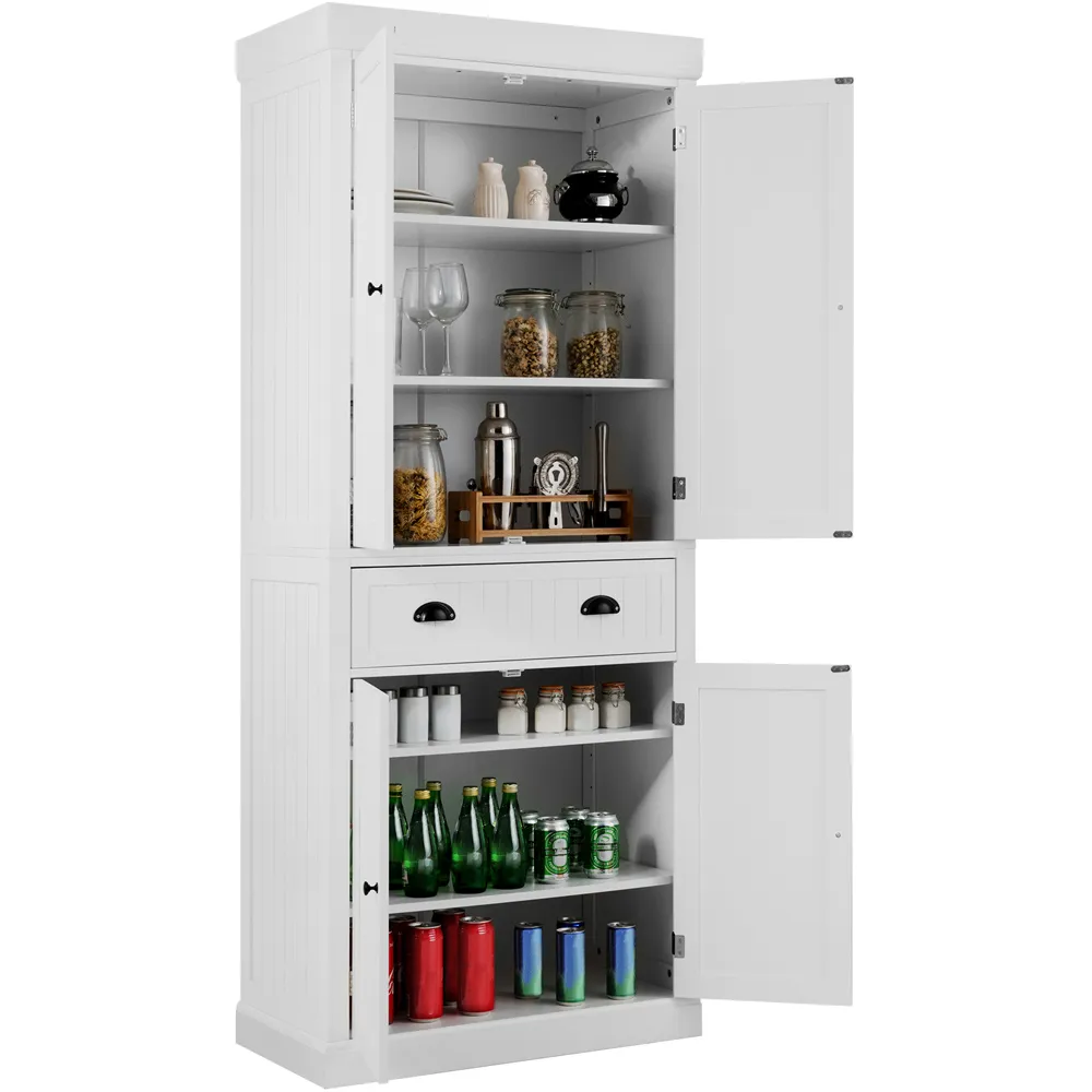 4 Door Tall Kitchen Cupboard with Drawer - White
