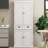 4 Door Tall Kitchen Cupboard with Drawer - White