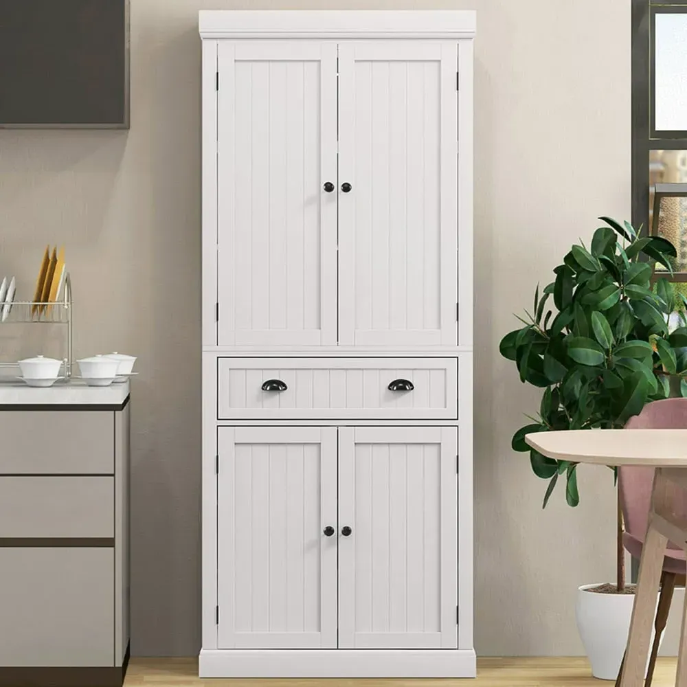 4 Door Tall Kitchen Cupboard with Drawer - White image