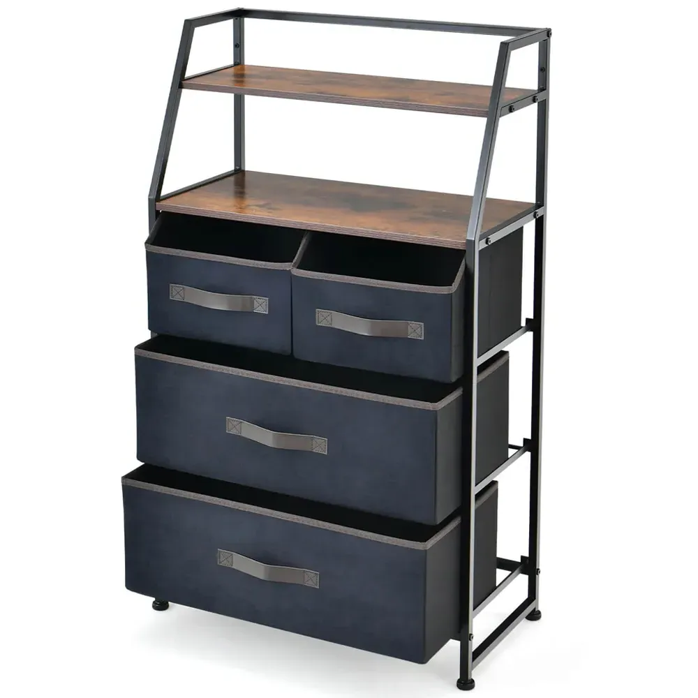 4 Drawer 2 Shelf Storage Unit - Rustic Brown, Fabric