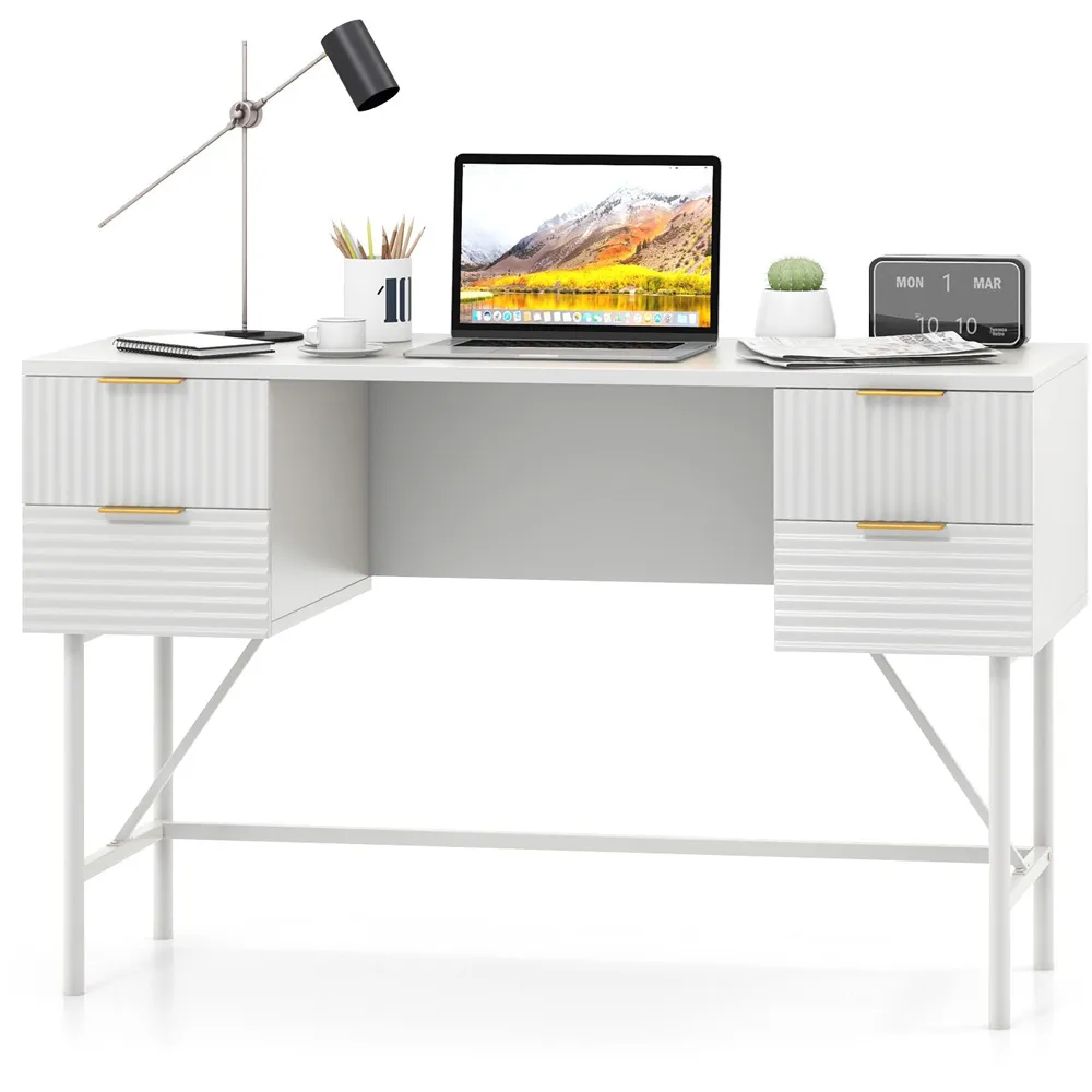 4 Drawer Computer Desk - White