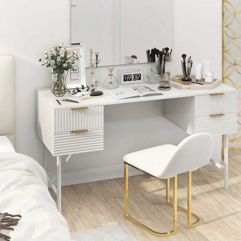 4 Drawer Computer Desk - White