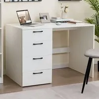 4 Drawer Computer Desk - White, Wood
