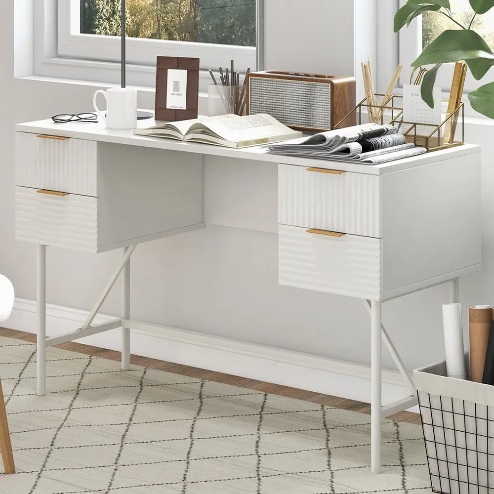 4 Drawer Computer Desk - White
