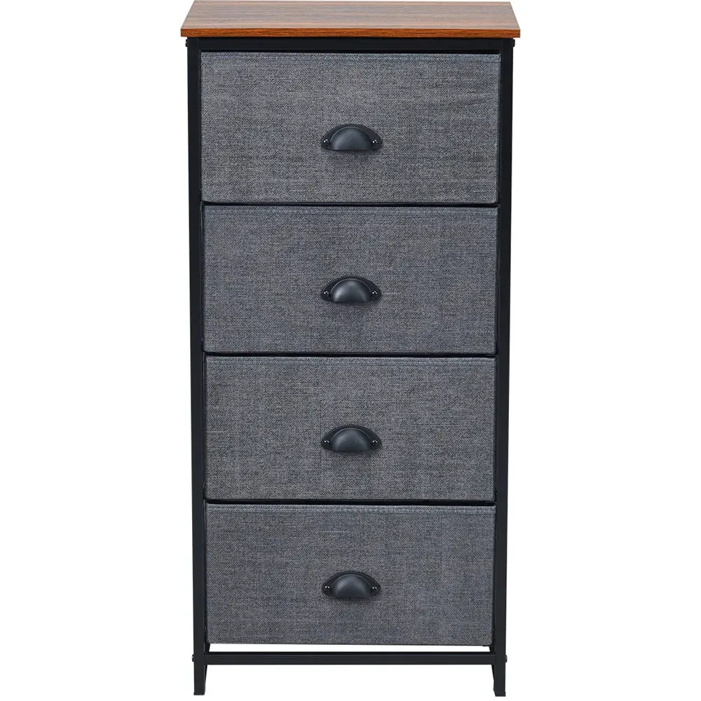 4 Drawer Fabric Nightstand Storage Cabinet - Black