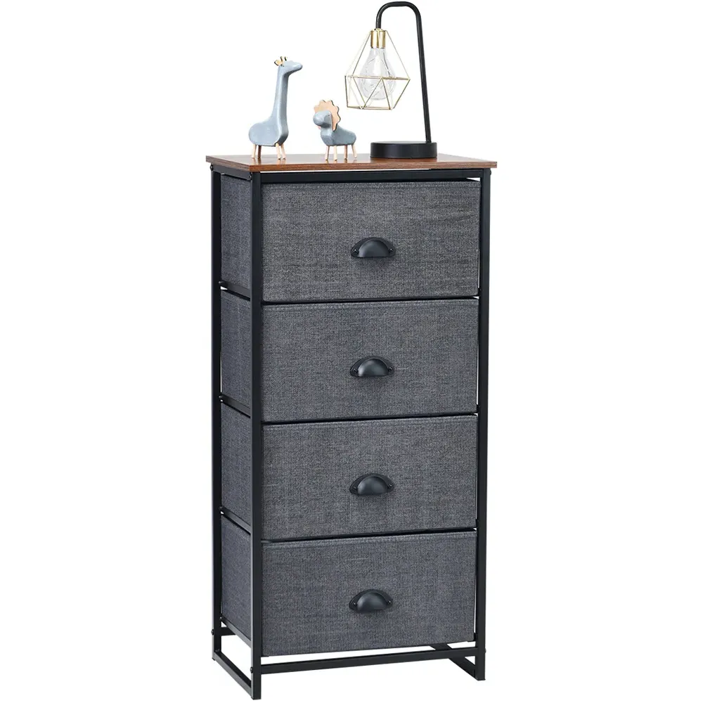 4 Drawer Fabric Nightstand Storage Cabinet - Black