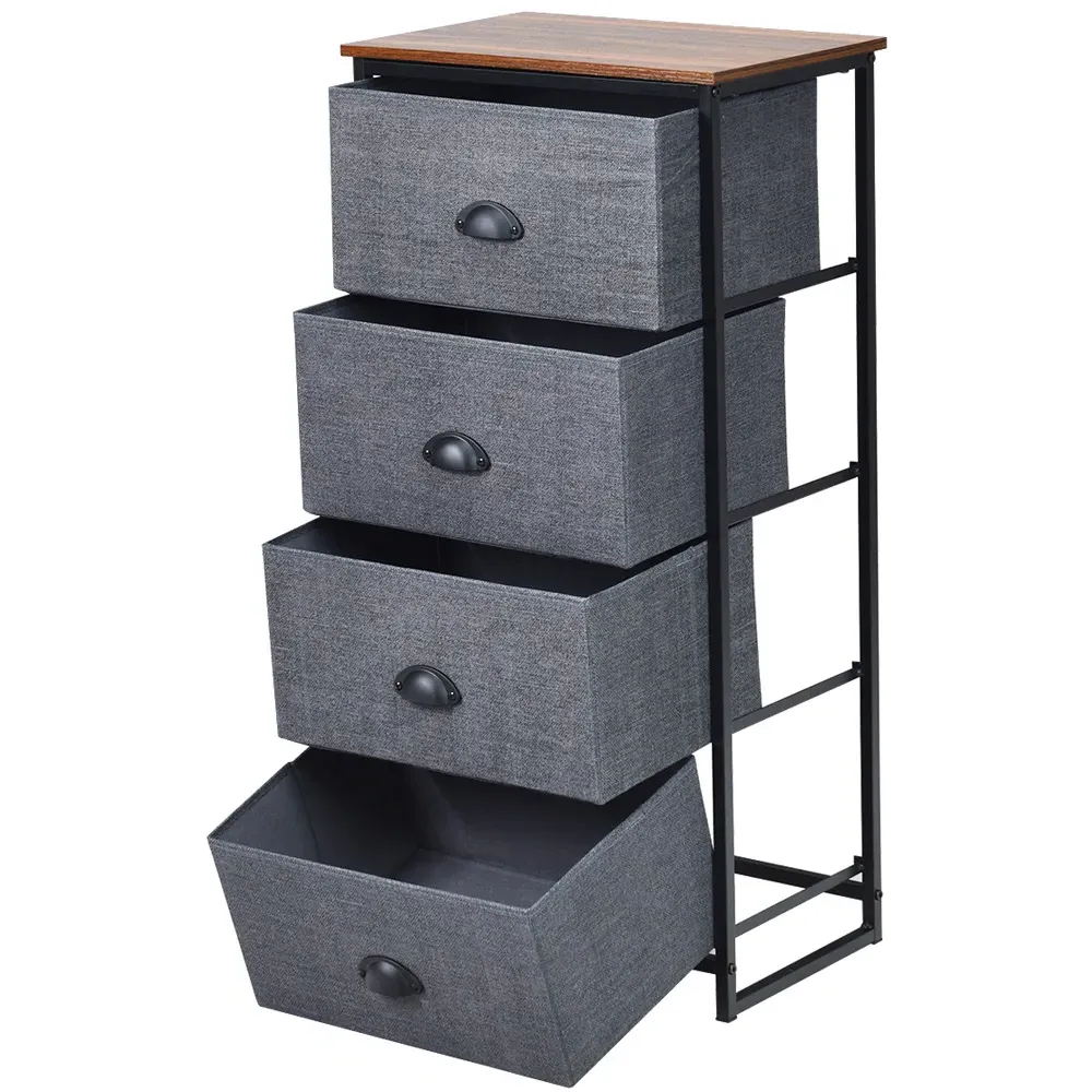 4 Drawer Fabric Nightstand Storage Cabinet - Black