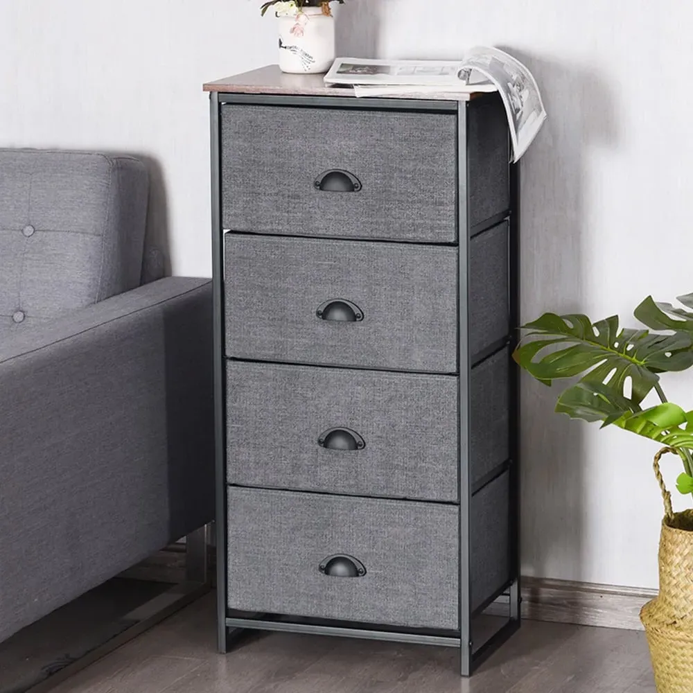 4 Drawer Fabric Nightstand Storage Cabinet - Black