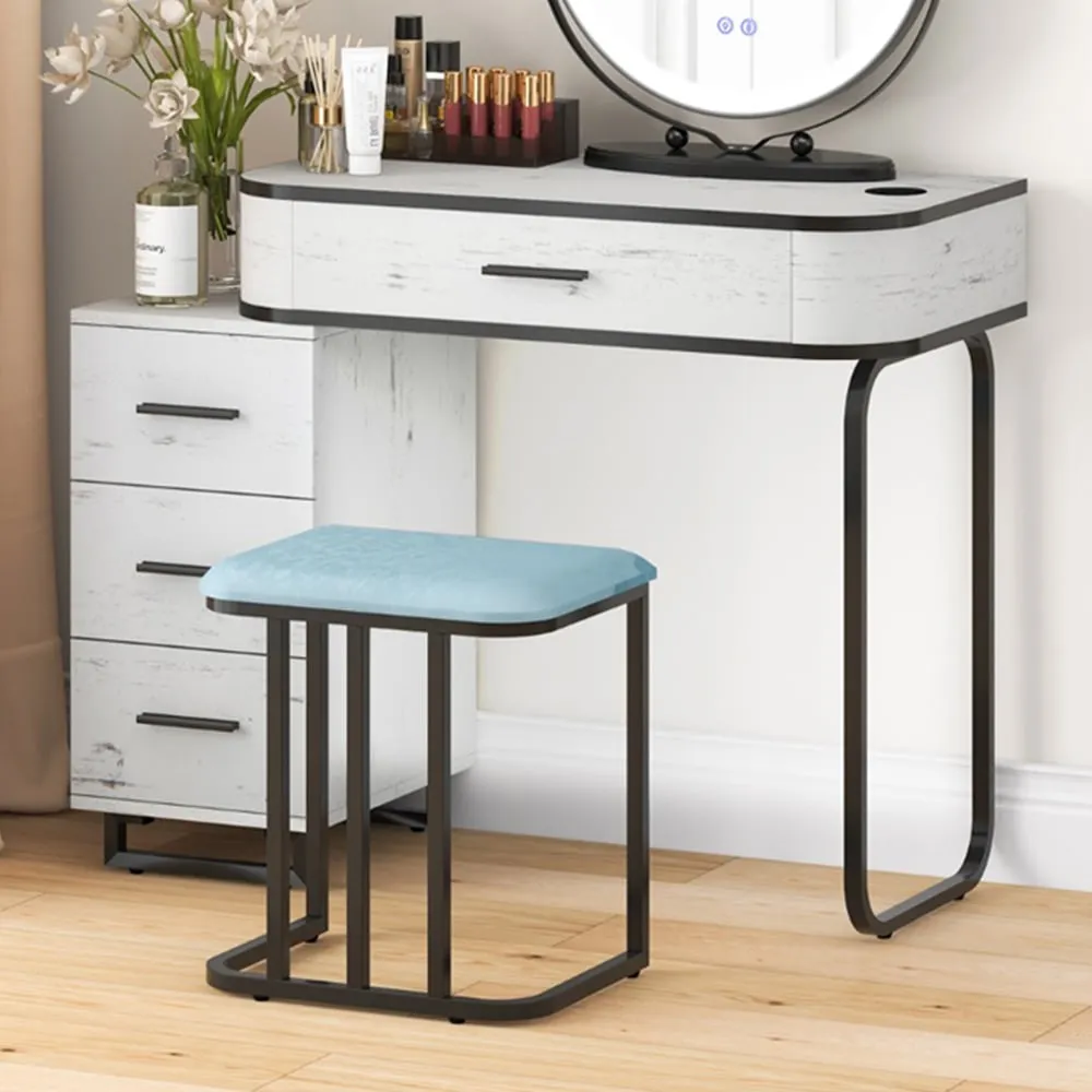 4 Drawer Lighted Swivel Mirror Vanity Table Set - White image