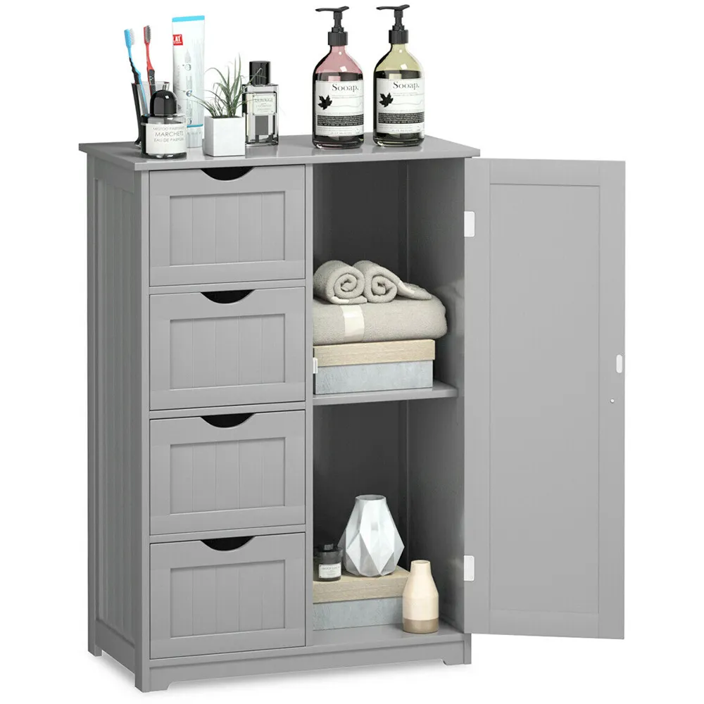 4 Drawer Single Door Storage Cabinet - Grey