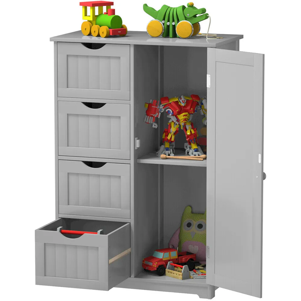 4 Drawer Single Door Storage Cabinet - Grey