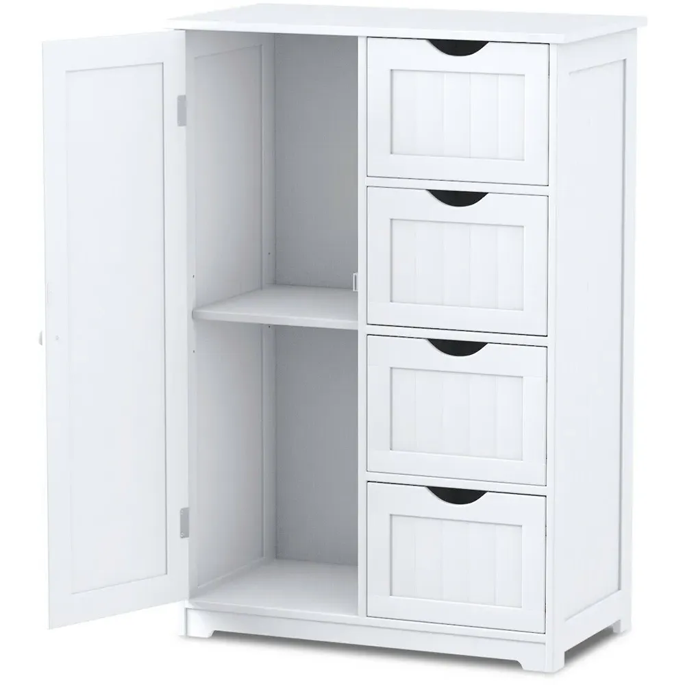 4 Drawer Single Door Storage Cabinet - White