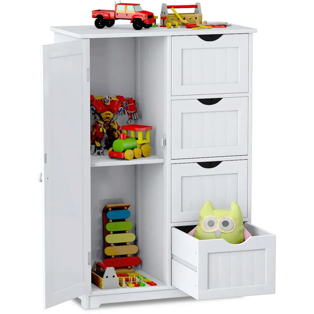 4 Drawer Single Door Storage Cabinet - White