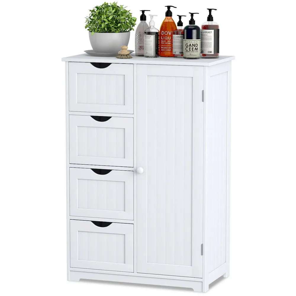 4 Drawer Single Door Storage Cabinet - White